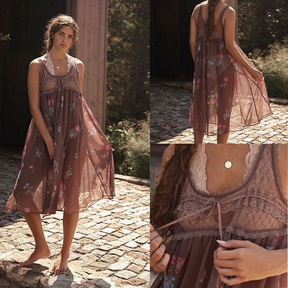 Free People Making Moves Sheer Brown Lace Floral Chiffon Scoop Neck Midi  Dress S - yellowspringsohio.org